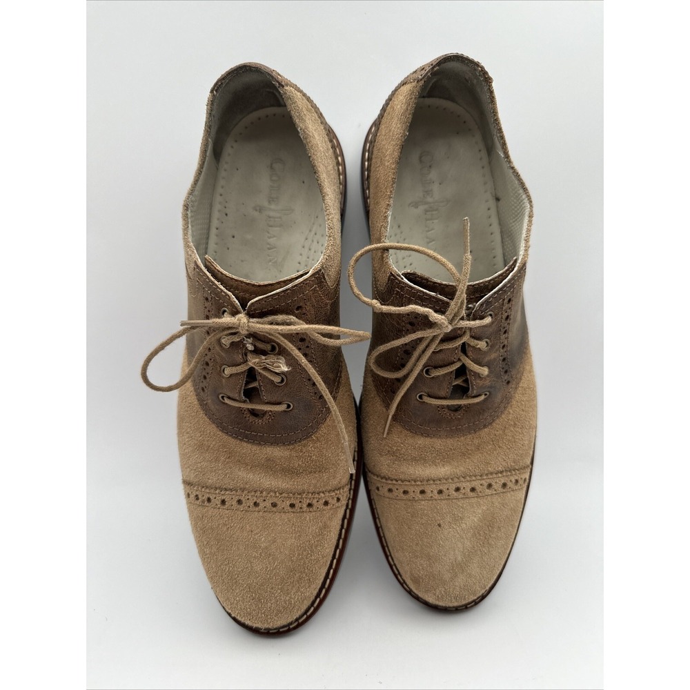 Cole Haan Mens 8.5M Two Tone Brown Oxfords Suede Leather Classic Academia Shoes